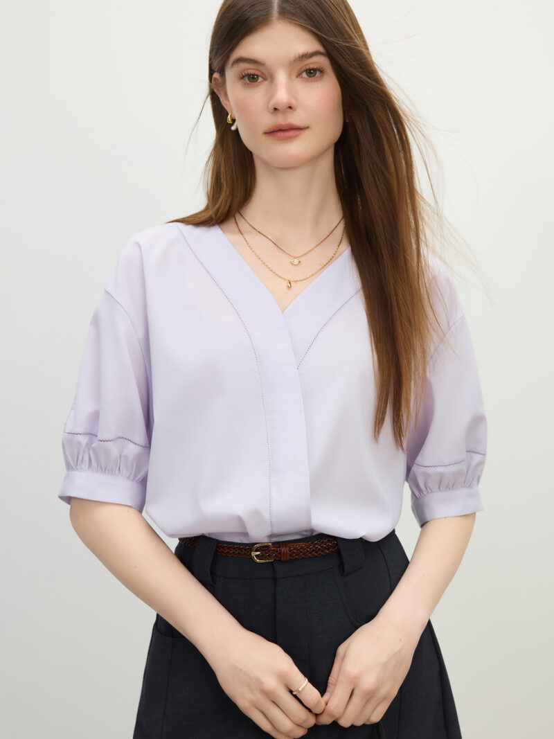 Summer V-Neck Linen Blend Shirt for Women - Image 9