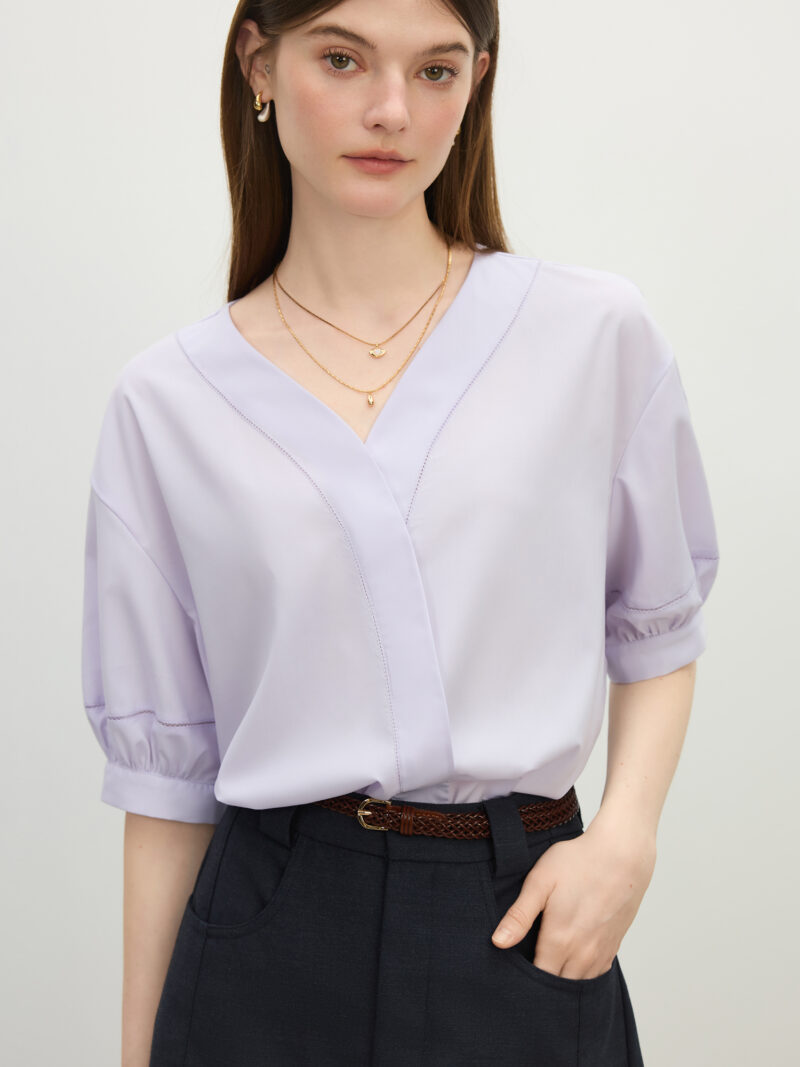 Summer V-Neck Linen Blend Shirt for Women - Image 6