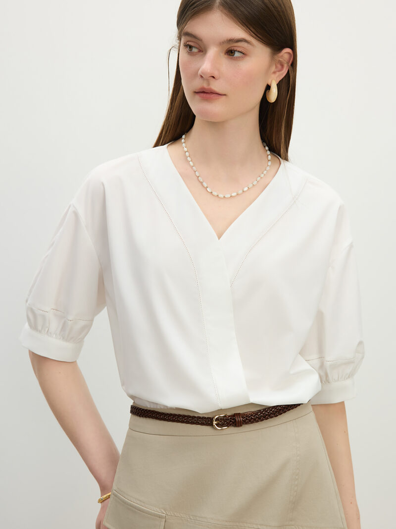 Summer V-Neck Linen Blend Shirt for Women - Image 2