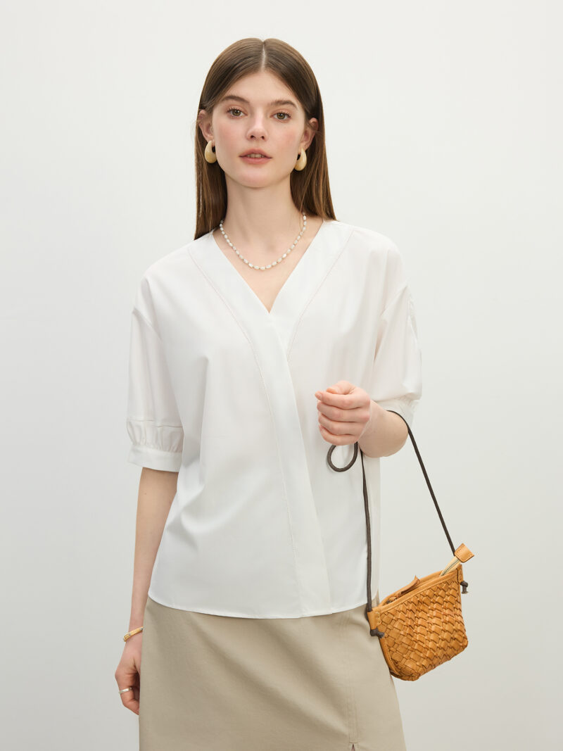 Summer V-Neck Linen Blend Shirt for Women - Image 5