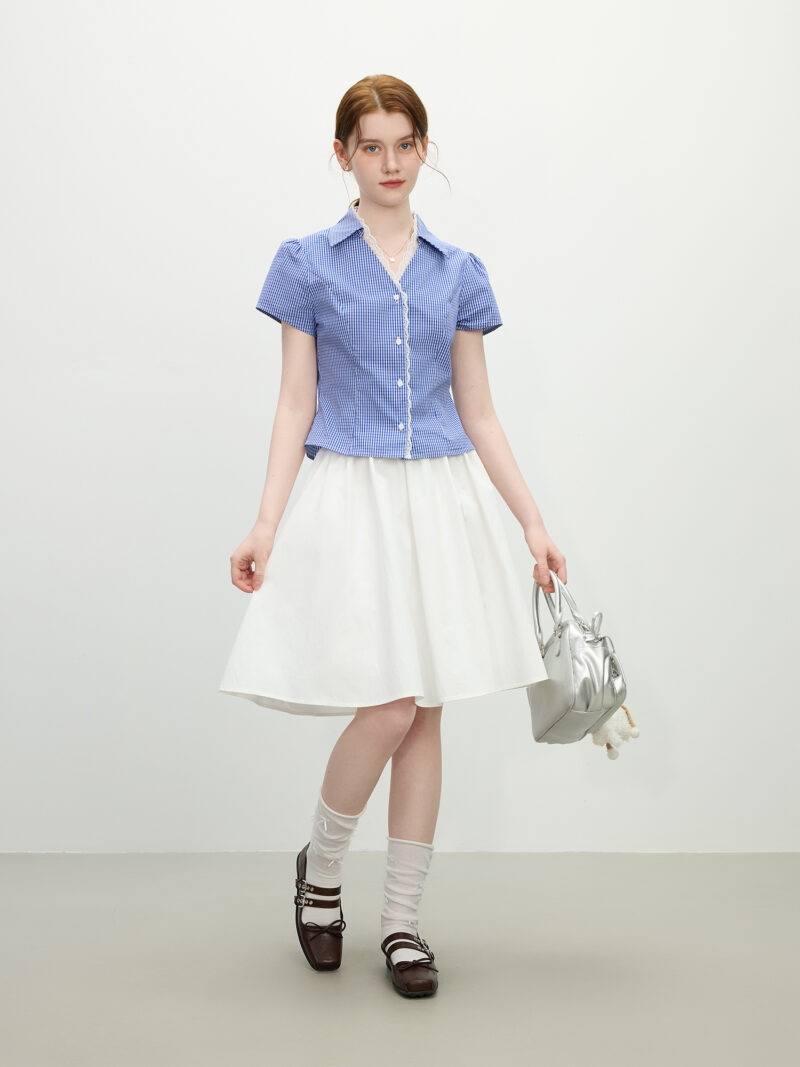 Summer Lace Layered Collar Slim Fit V-Neck Blouse - Image 4