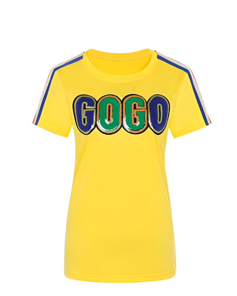 Summer Yellow Cotton Sequin T-Shirt for Women – Streetwear Style - Image 6