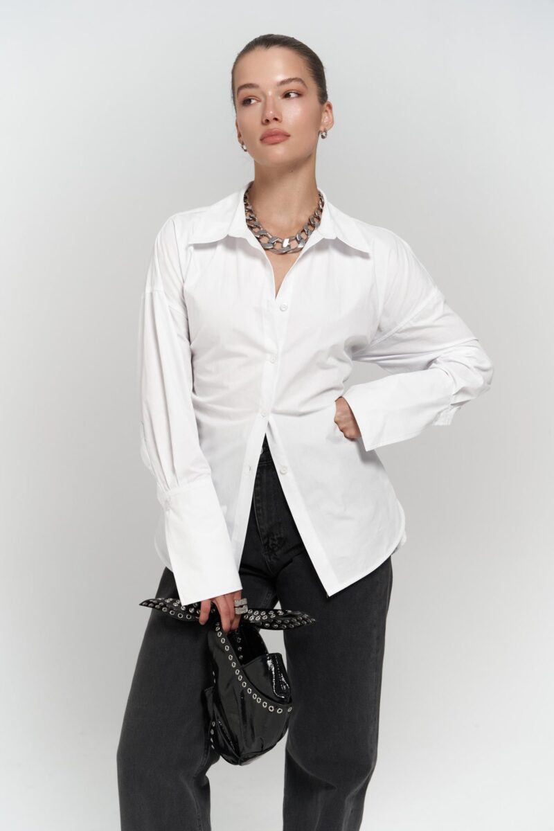 White Slim Fit Tie-Up Cotton Shirt – Long Sleeve Office Casual Wear - Image 2