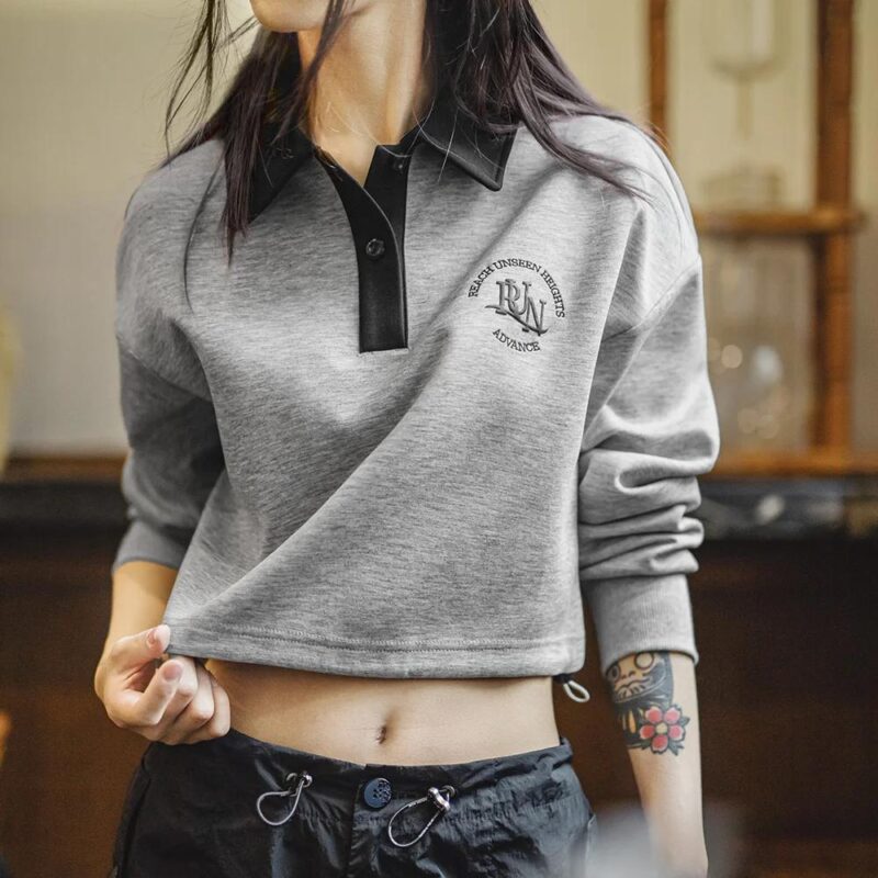 Retro Embroidered Polo Sweatshirt for Women