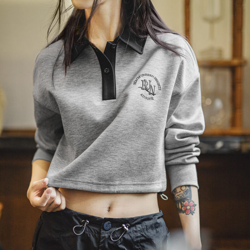 Retro Embroidered Polo Sweatshirt for Women - Image 2