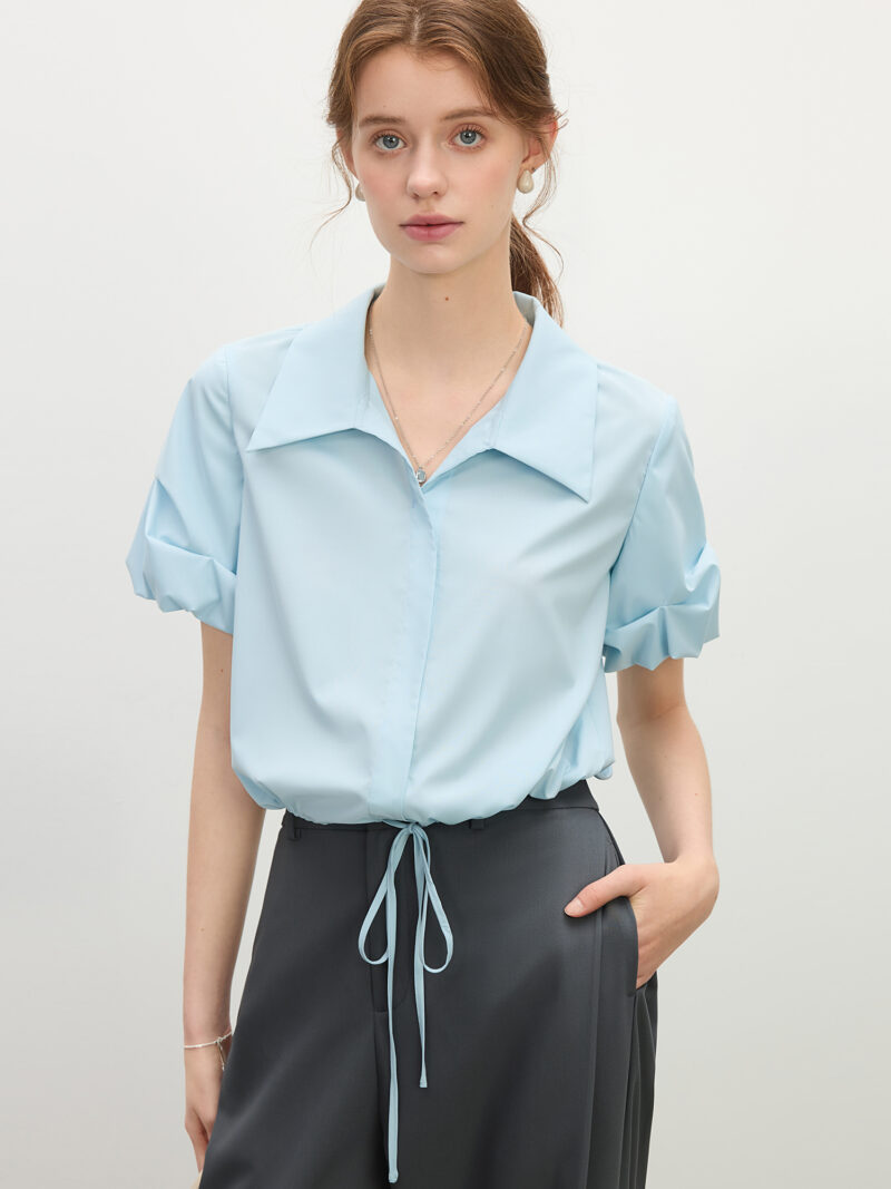 Summer V-Neck Crinkle Sleeve Shirt – Lightweight Linen Blend for Women - Image 6
