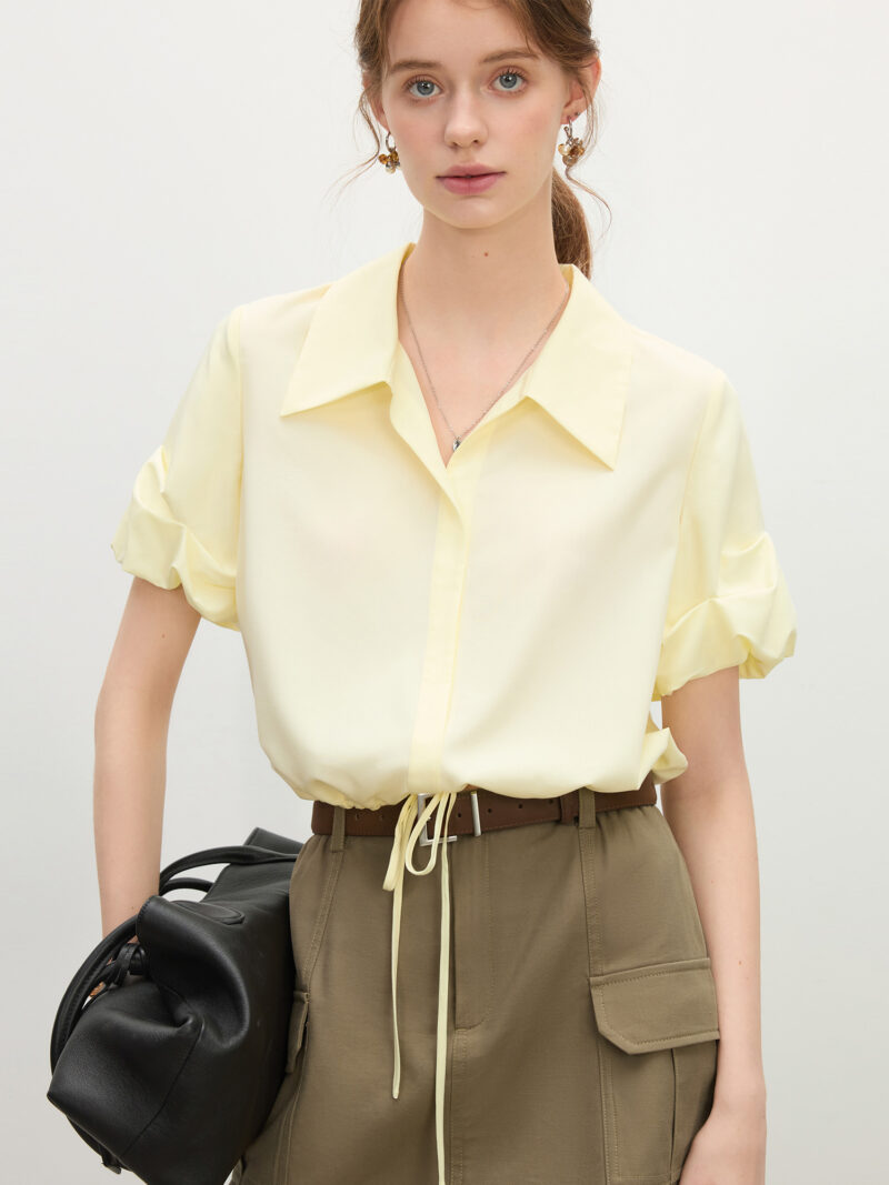 Summer V-Neck Crinkle Sleeve Shirt – Lightweight Linen Blend for Women - Image 4