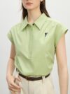 Chic Cotton Sleeveless Polo Shirt for Women – Summer Casual Top