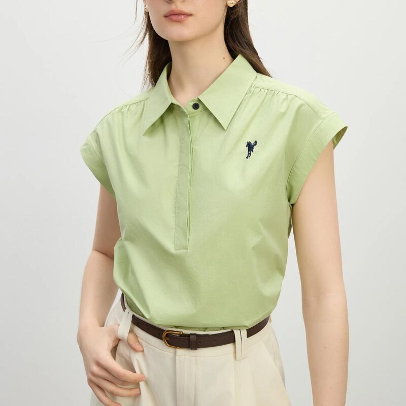 Chic Cotton Sleeveless Polo Shirt for Women – Summer Casual Top