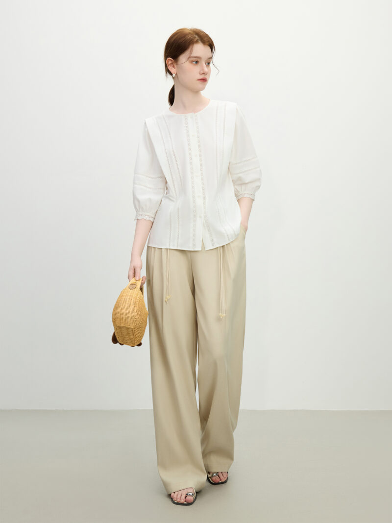 Elegant French Lace Lantern Sleeve Blouse – Summer Casual Chic - Image 4