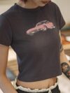 Vintage Racing Print Gray Crop Top
