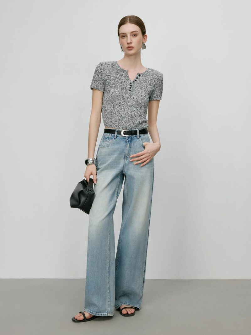 Grey Slim Fit Knitted T-Shirt for Women - Image 4