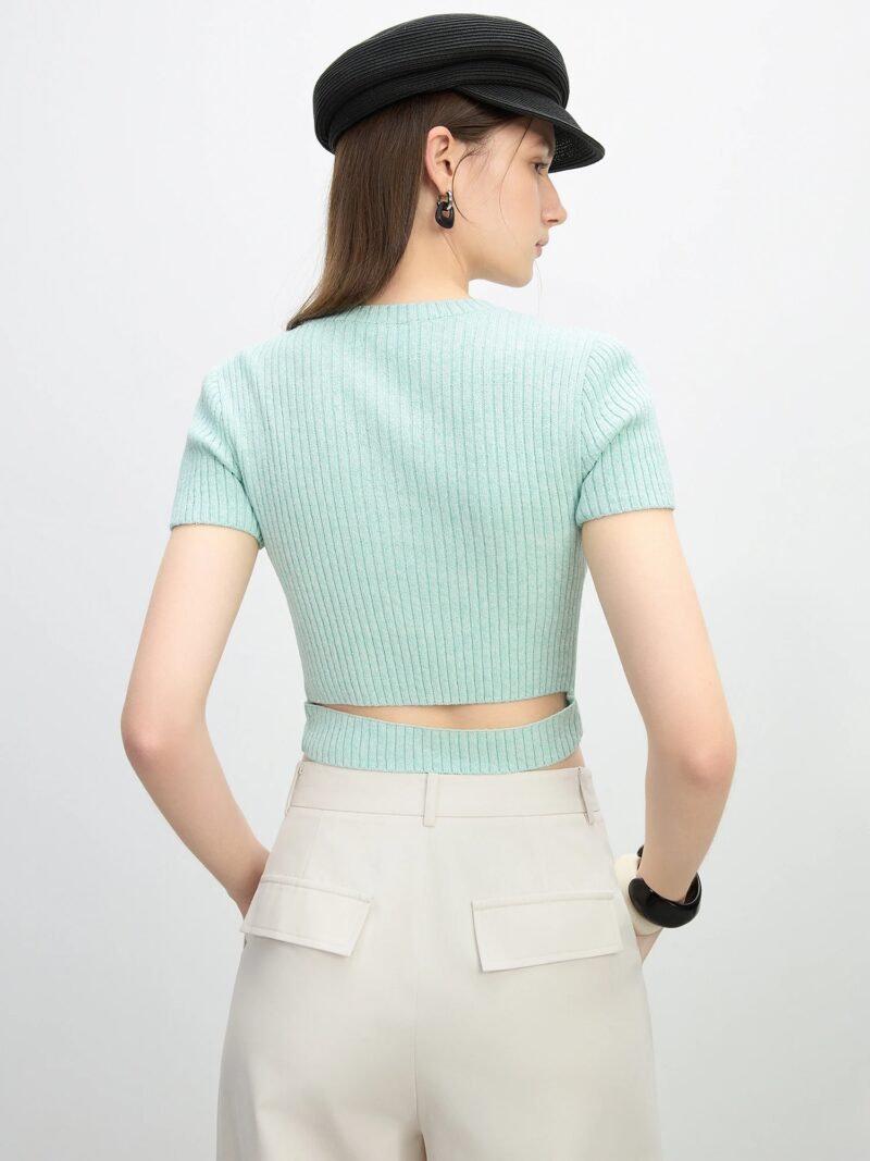 Grey Slim Fit Knitted T-Shirt for Women - Image 8