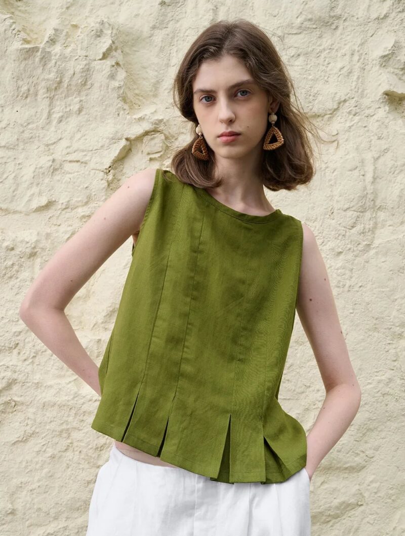 Women's Summer Pleated Linen Tank Top - Image 6