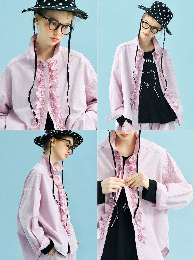 Spring Cherry Pink Lace Cotton Shirt - Image 6