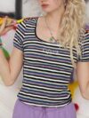 Chic Striped Short Sleeve Tee for Women – Casual Summer Style