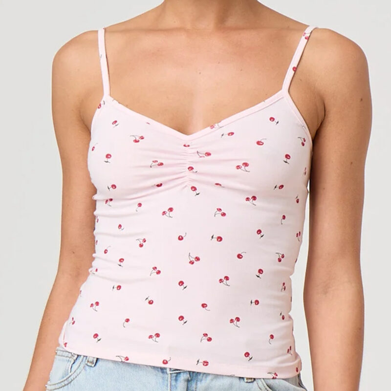 Cherry Print V-Neck Cami Crop Top
