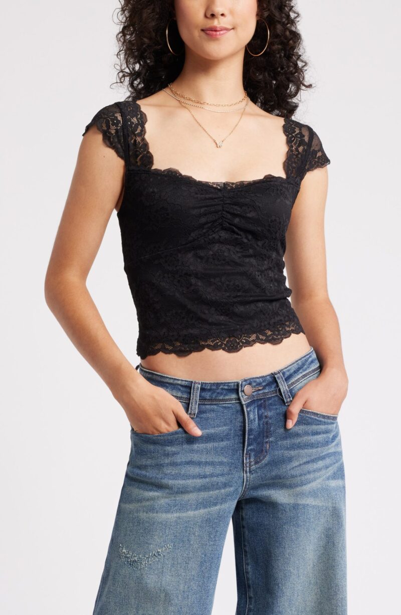 Women's Slim Fit Lace Cap Sleeve Summer T-Shirt - Image 2
