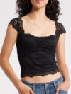 Women's Slim Fit Lace Cap Sleeve Summer T-Shirt
