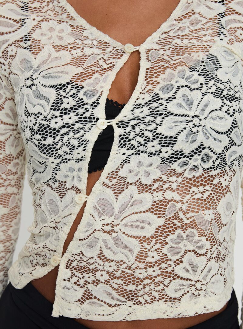 White Lace Mesh Cut Out Long Sleeve Crop Top - Image 7