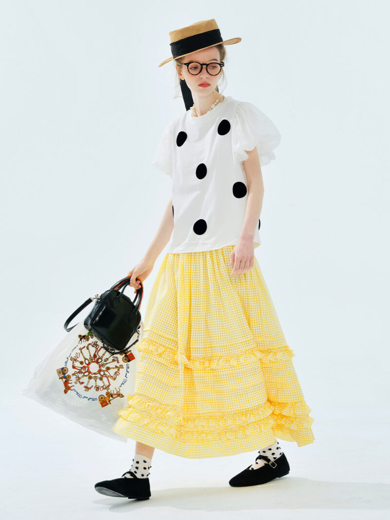 Summer Polka Dot Mesh Puff Sleeve Cotton Tee for Women - Image 5