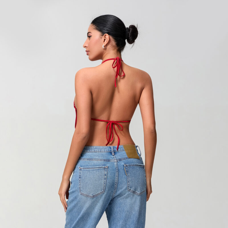 Sexy Halter Neck Backless Crop Top for Women – Deep V Solid Color Tank - Image 6