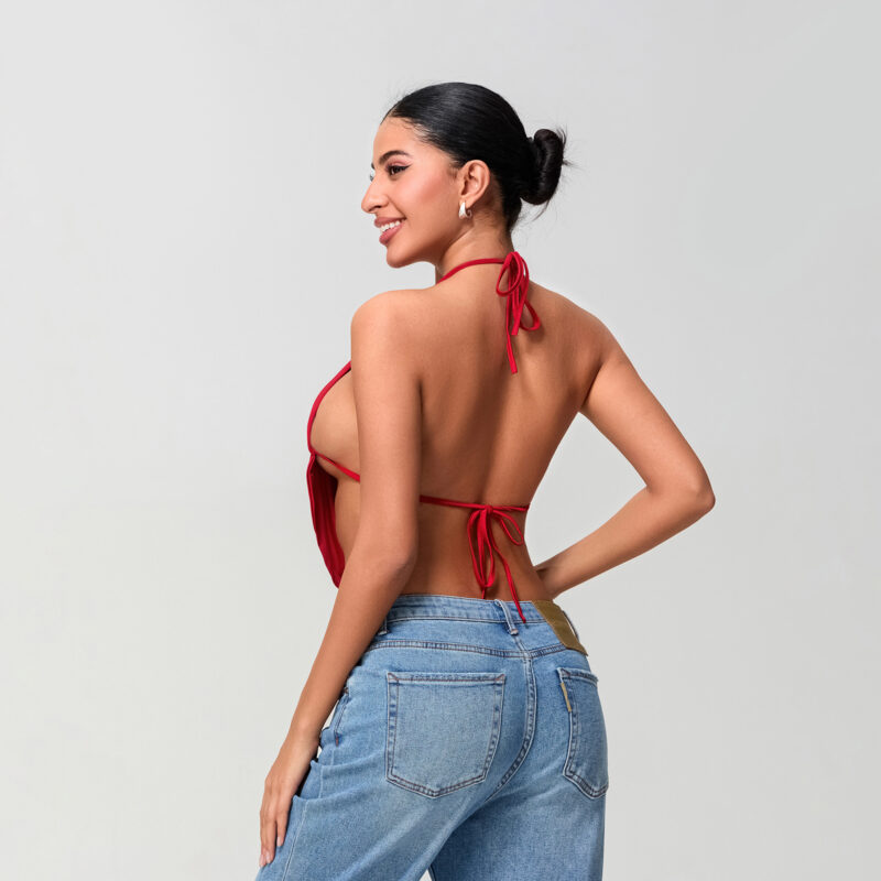 Sexy Halter Neck Backless Crop Top for Women – Deep V Solid Color Tank - Image 7