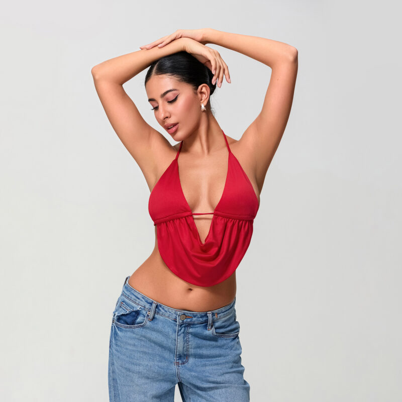 Sexy Halter Neck Backless Crop Top for Women – Deep V Solid Color Tank - Image 5