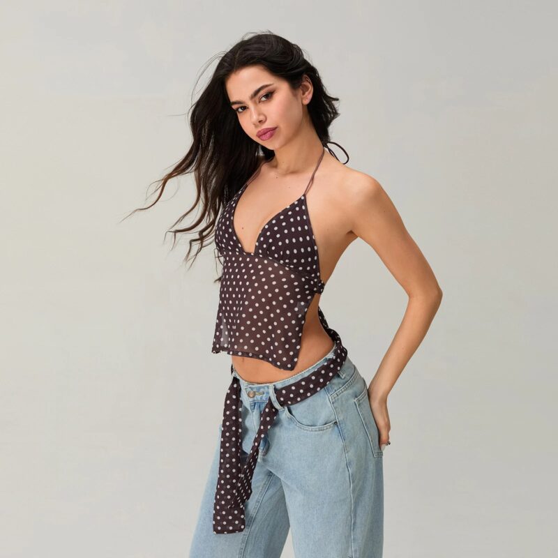Summer Halter Neck Polka Dot Crop Top - Image 7
