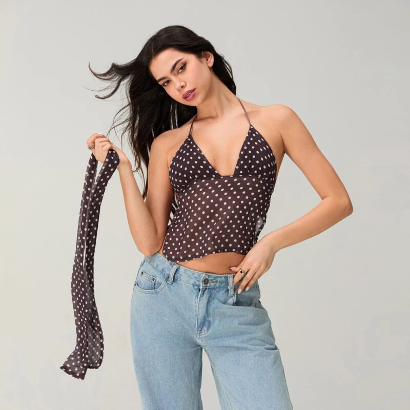 Summer Halter Neck Polka Dot Crop Top - Image 5