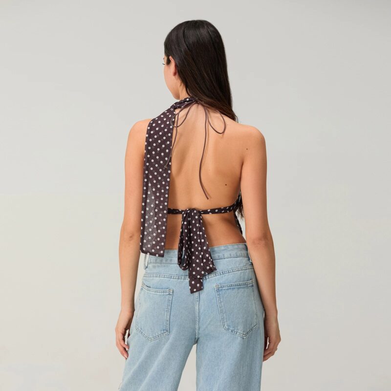 Summer Halter Neck Polka Dot Crop Top - Image 6