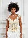 Women’s Summer V Neck Lace Crop Top with Ruffle Sleeves