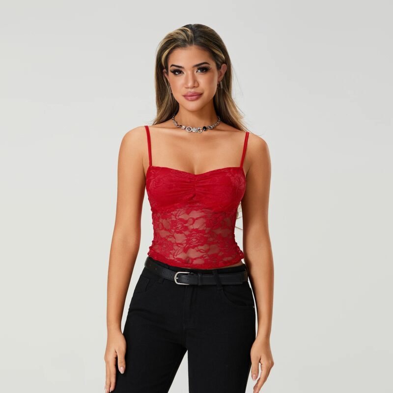 Slim Fit Ruched Lace Cami Crop Top