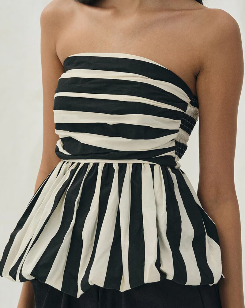 Striped Strapless Ruffled Crop Top - Image 6