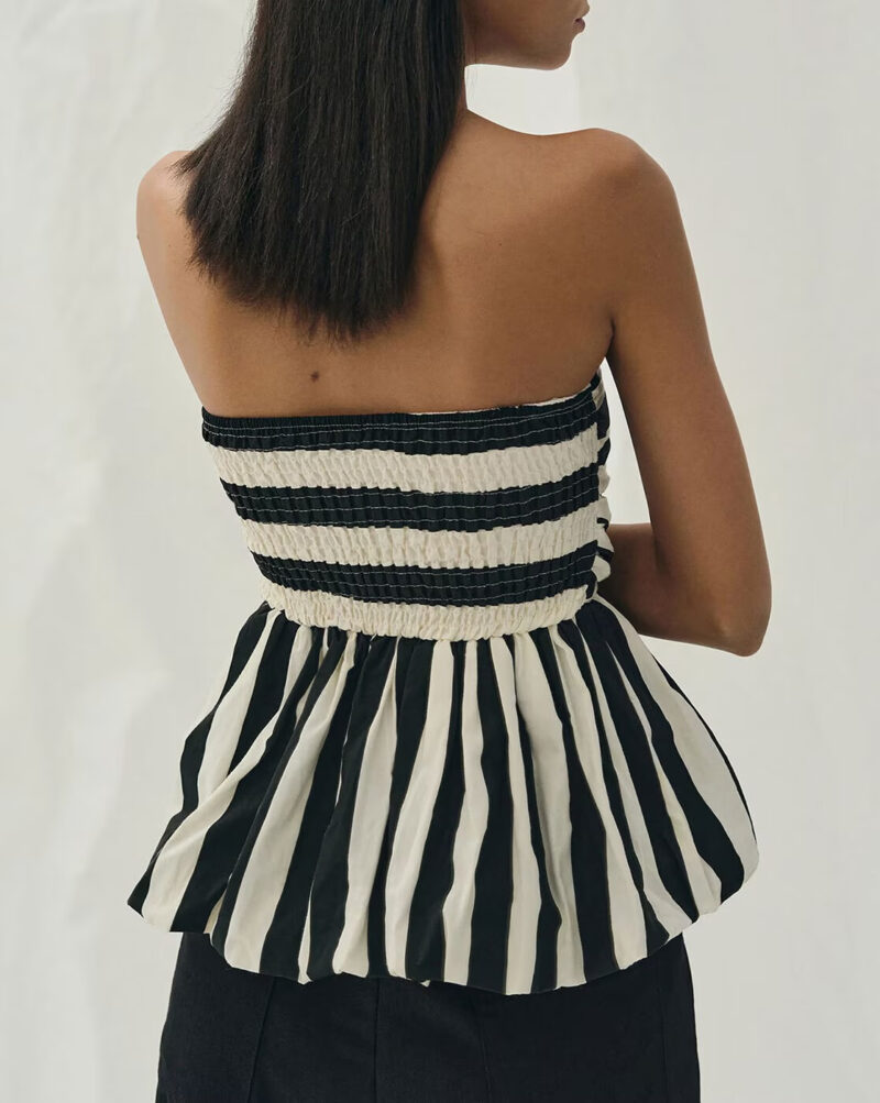 Striped Strapless Ruffled Crop Top - Image 4