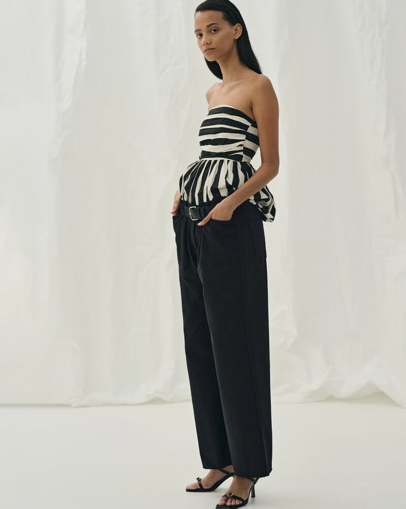 Striped Strapless Ruffled Crop Top - Image 5