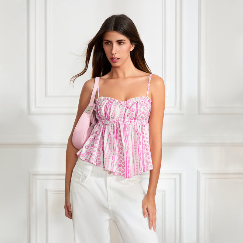 Floral Frill Maternity Babydoll Camisole – Backless Summer Tank Top - Image 6
