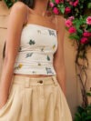 Y2K Floral Backless Spaghetti Strap Crop Top