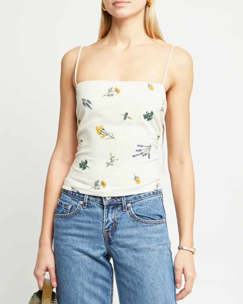 Y2K Floral Backless Spaghetti Strap Crop Top - Image 2