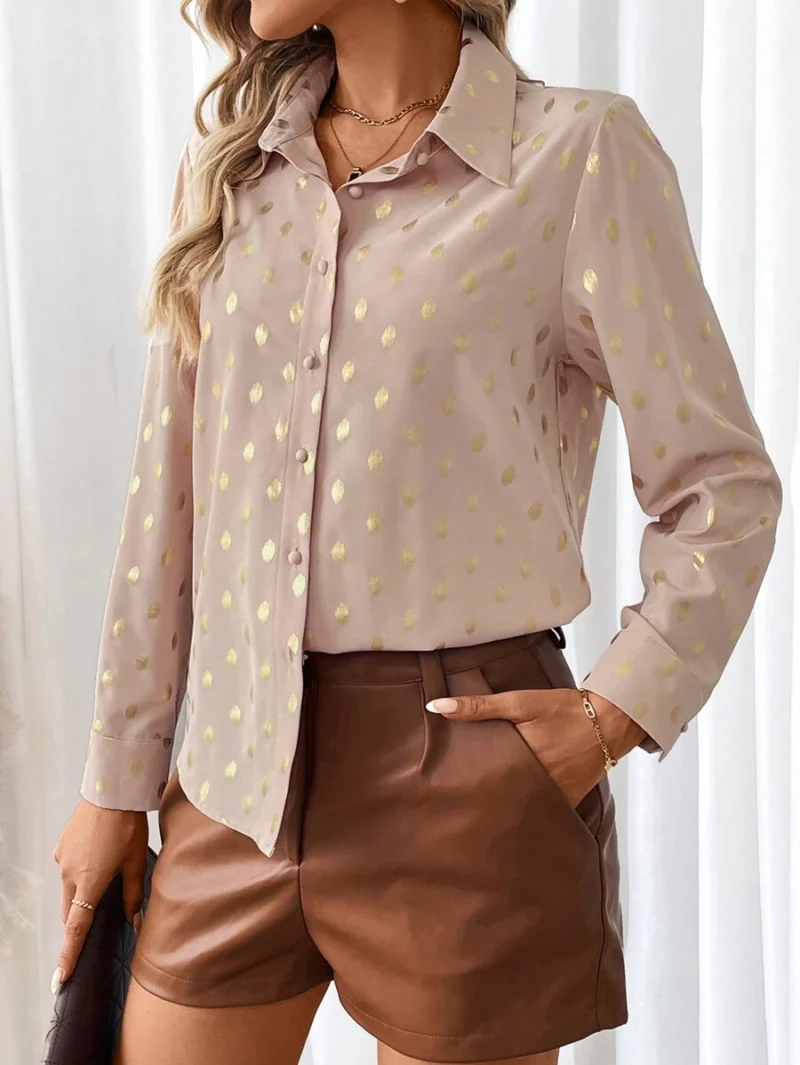 Elegant Polka Dot Long Sleeve Blouse for Women - Image 5