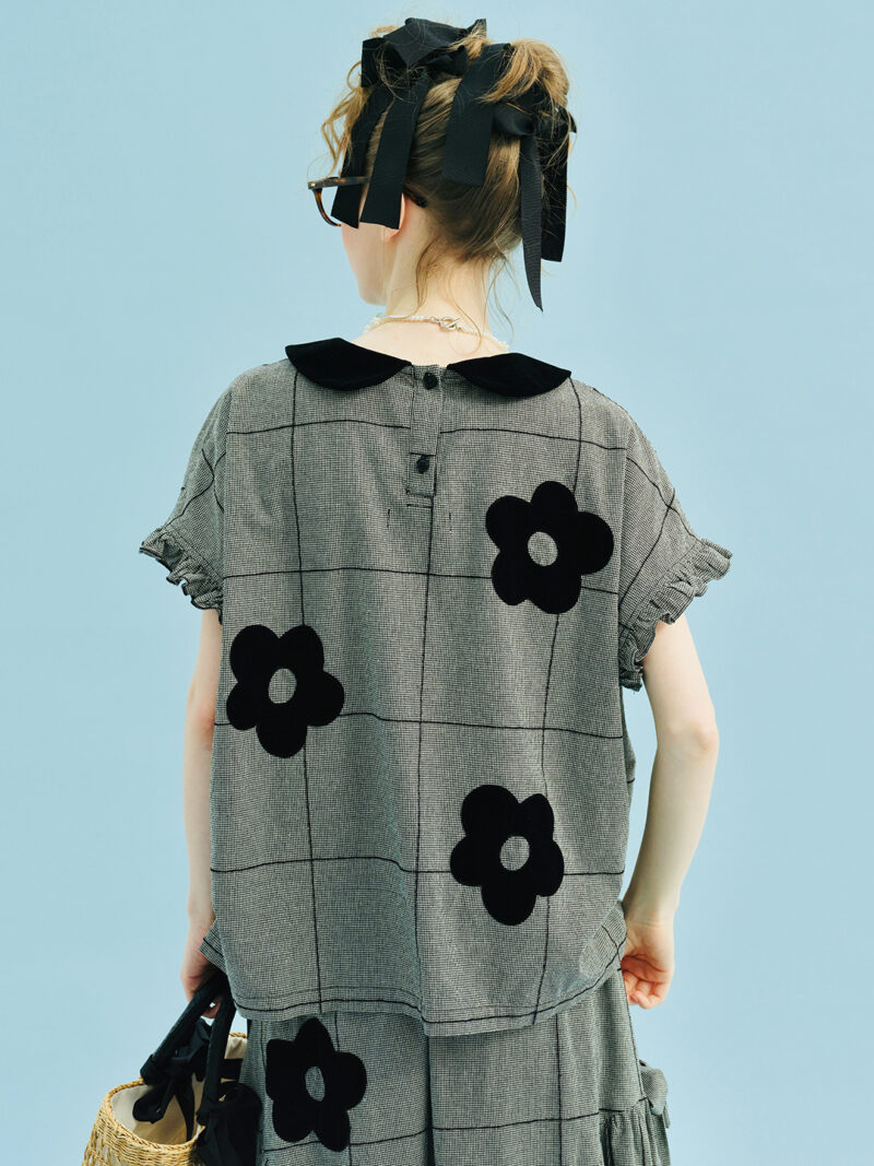 Summer Loose Cotton Linen Top with Plush Appliques and Peter Pan Collar - Image 3
