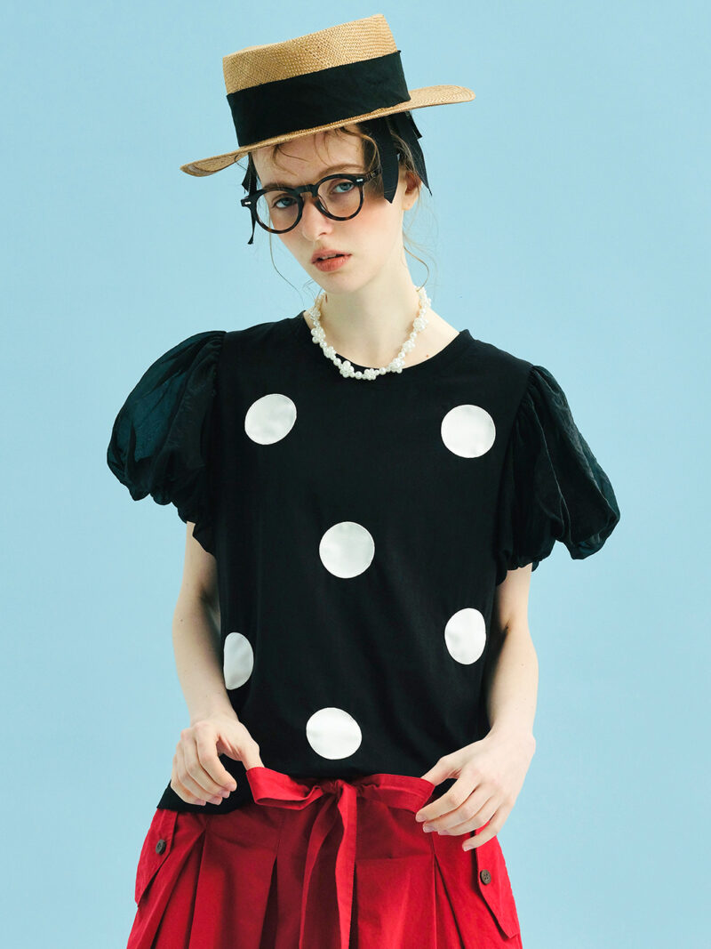 Summer Polka Dot Mesh Lantern Sleeve Casual Tee for Women - Image 2