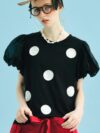 Summer Polka Dot Mesh Lantern Sleeve Casual Tee for Women