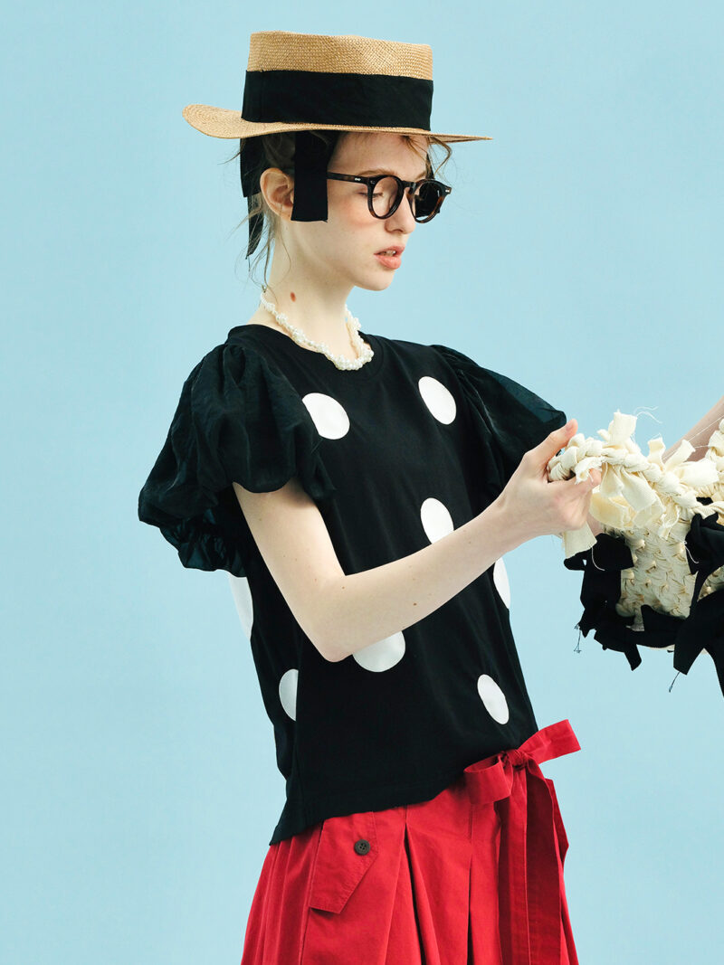 Summer Polka Dot Mesh Lantern Sleeve Casual Tee for Women - Image 6