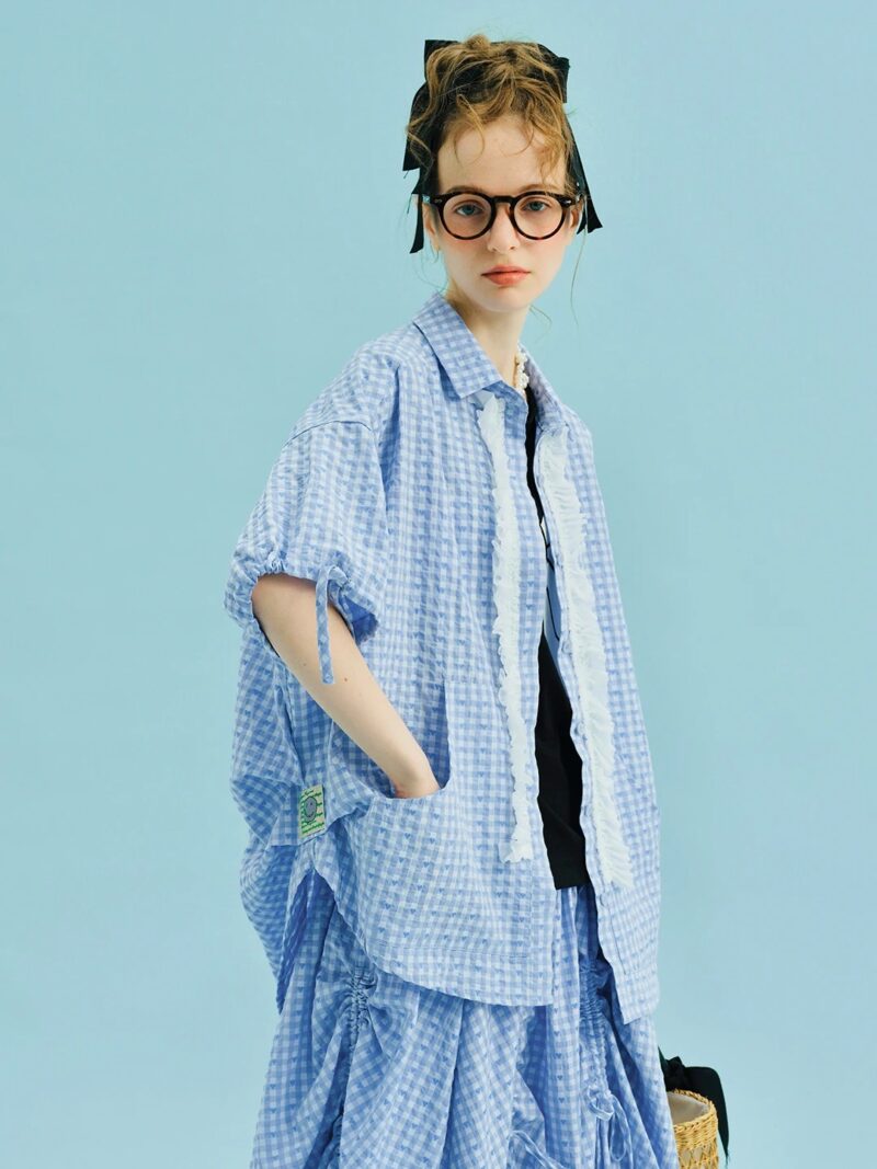 Summer Checkered Lace Short Sleeve Shirt - Image 5