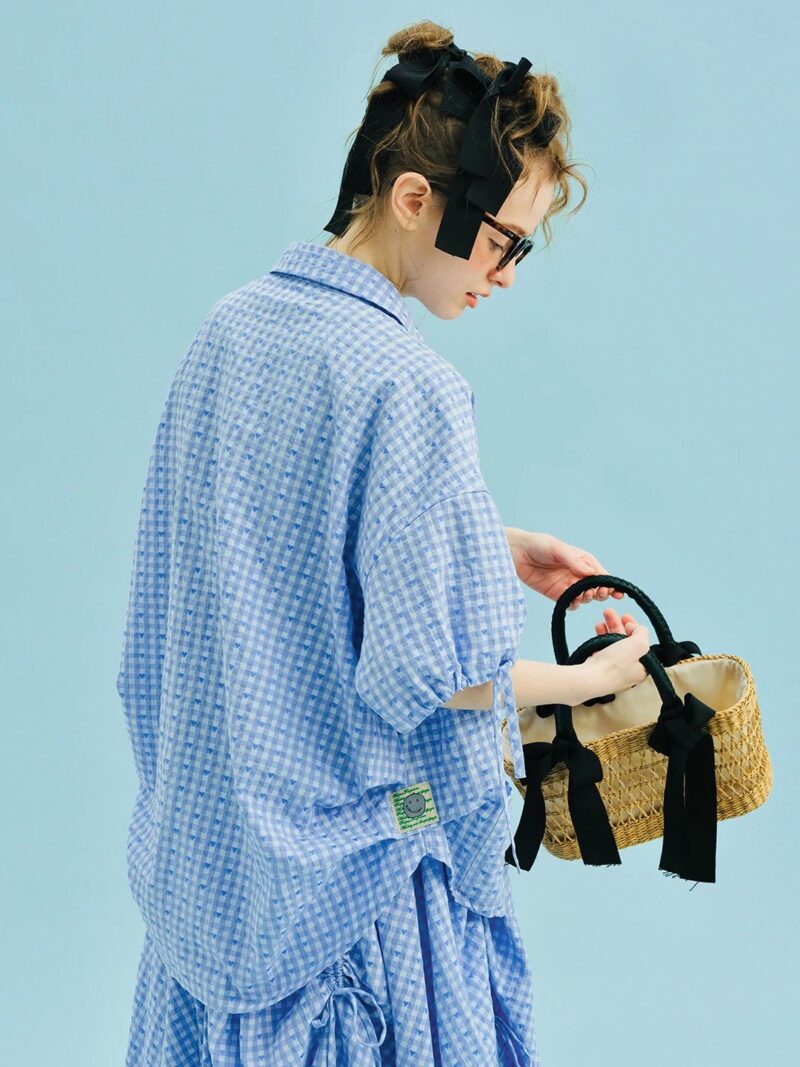 Summer Checkered Lace Short Sleeve Shirt - Image 6