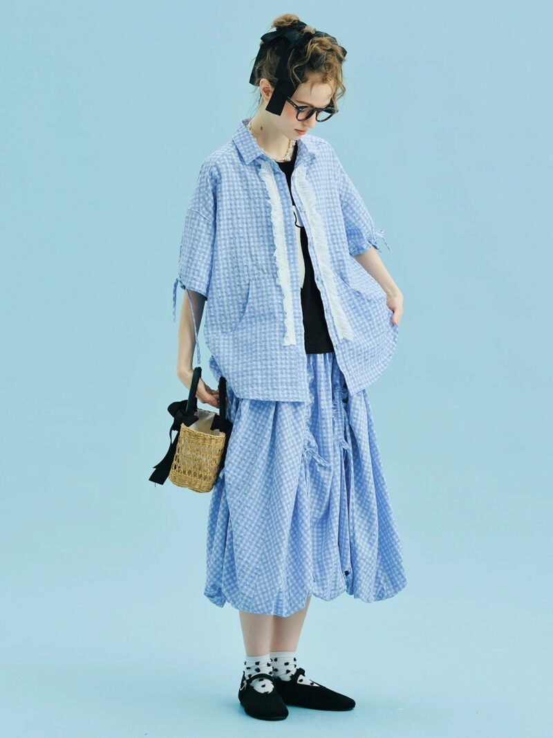 Summer Checkered Lace Short Sleeve Shirt - Image 3