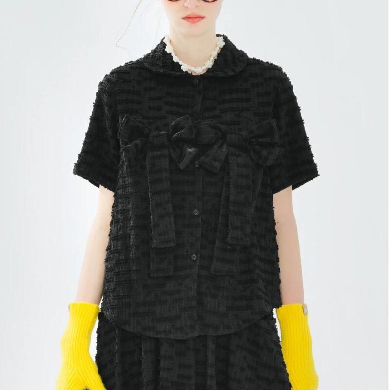 Summer Textured Bow Shirt for Women