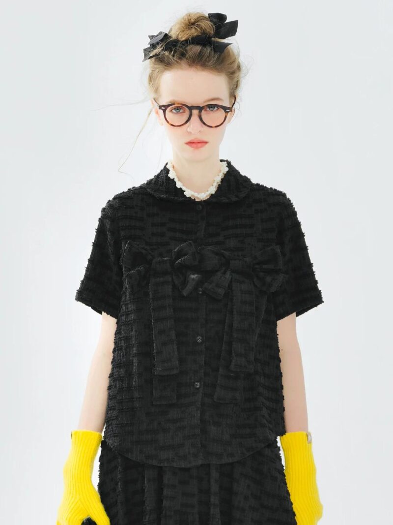 Summer Textured Bow Shirt for Women - Image 2