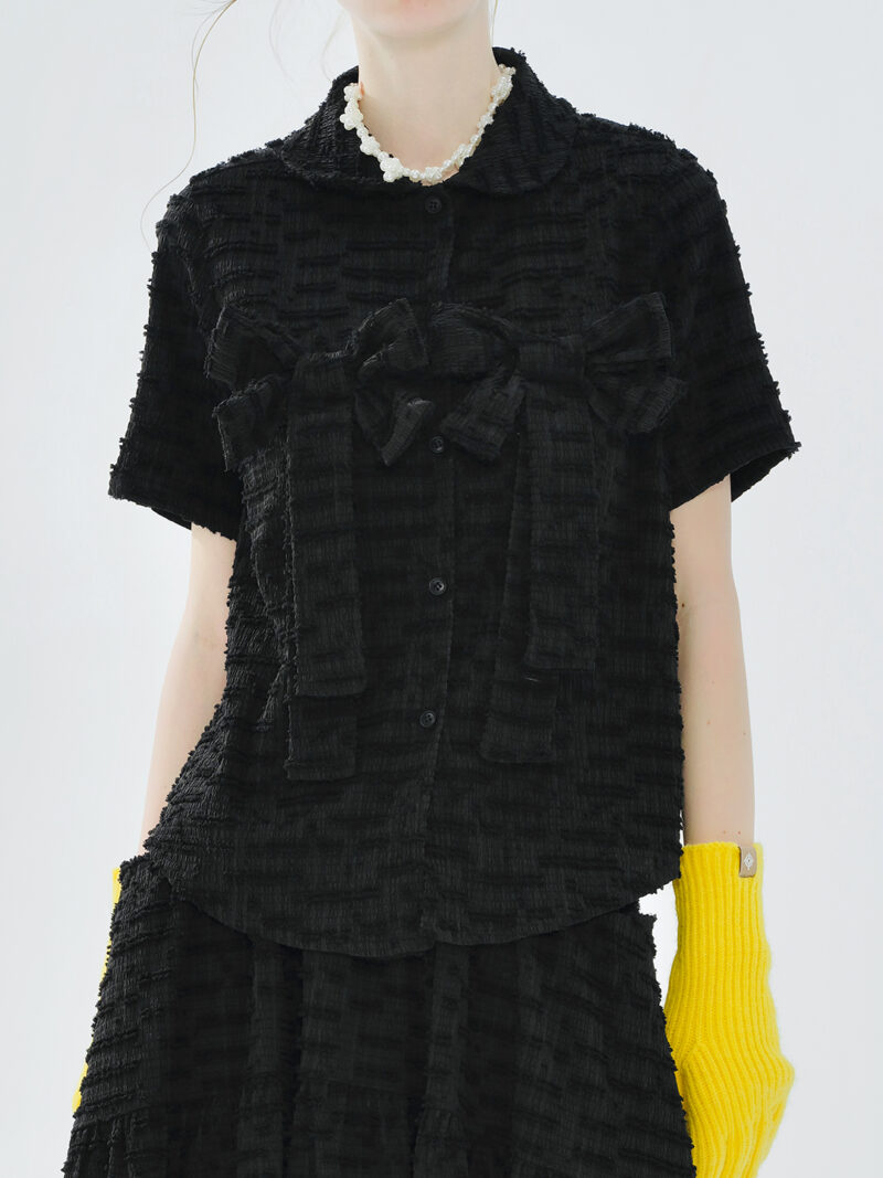Summer Textured Bow Shirt for Women - Image 6
